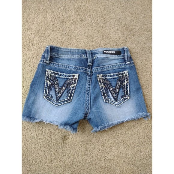 Vigoss Heritage Fit Embroidered Women's Blue Denim Jean Cut Off  Shorts Size 4 - Picture 2 of 9